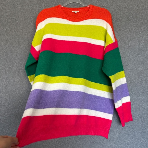 Jodifl size L pull on sweater colorful striped wool blend oversized - Picture 7 of 12